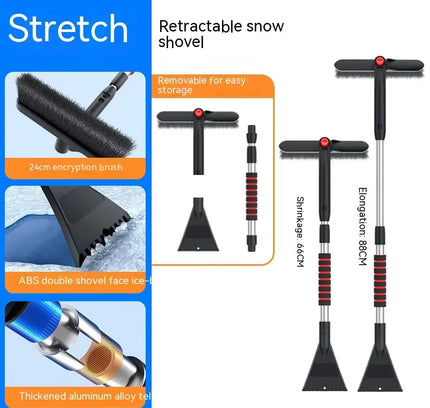 Car Multifunctional Snow Shovel Rotatable Telescopic Snow Remover Cleaning De-Icing Shovel Snow Sweeping and Defrosting Tools